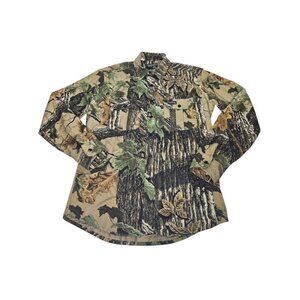 VTG Rattlers Brand Chamois Realtree Camo Shirt Men's Medium Hunting Button Up